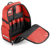 Sac à outils Facom, rouge et noir, avec multiples compartiments ouverts pour rangement