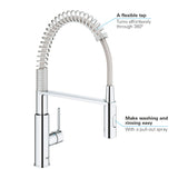 Mitigeur cuisine Grohe, robinet flexible, couleur chrome brillant, avec douchette extractible