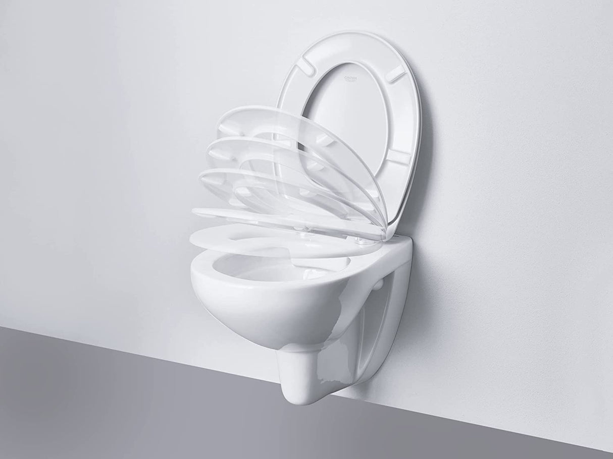Abattant WC Grohe blanc, siège de toilette mural, mécanisme à fermeture ralentie.