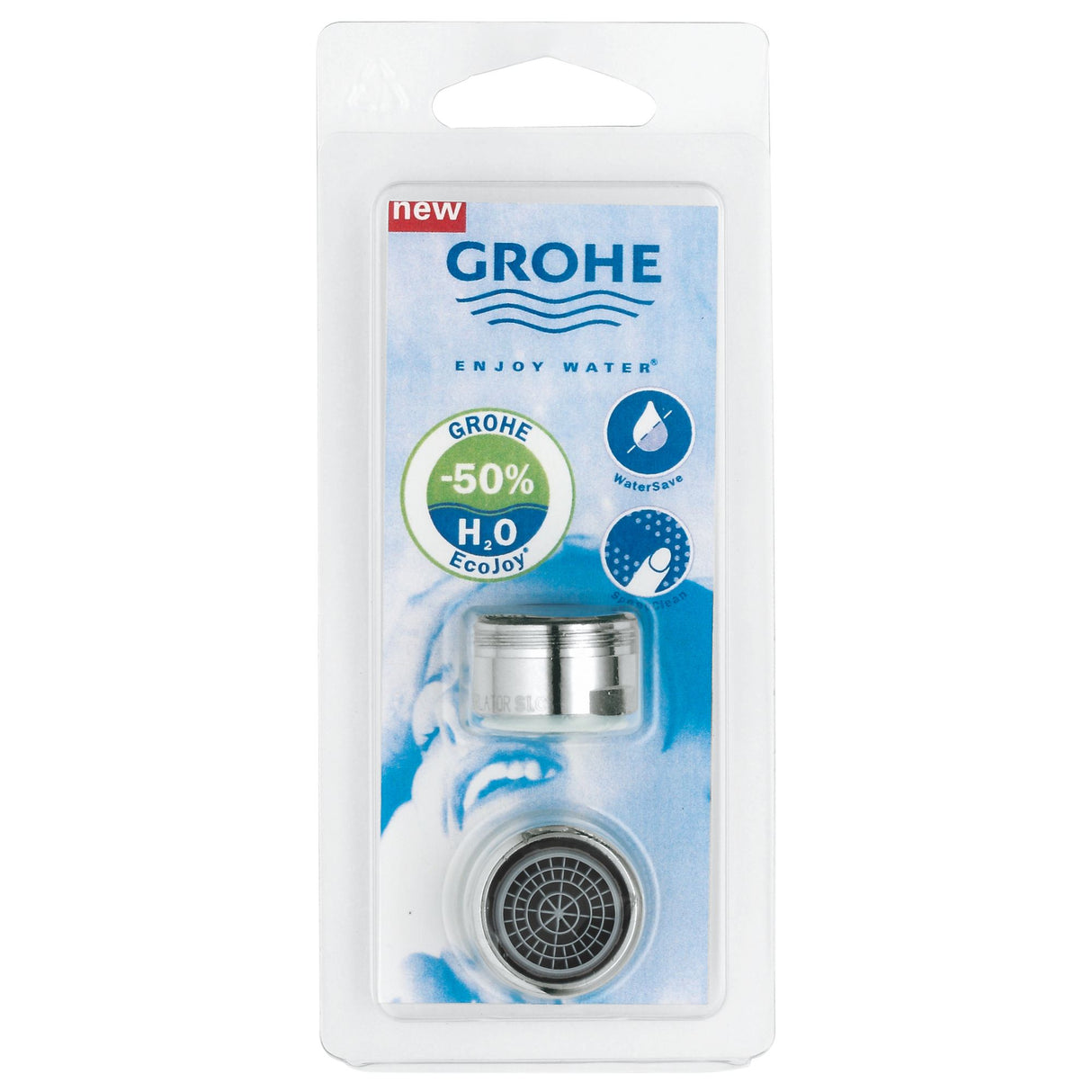 Mousseur robinet Grohe, couleur chromée, en emballage blister.