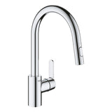 Mitigeur de cuisine Grohe, robinet chromé avec bec haut design, couleur argentée