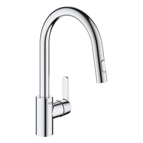 Mitigeur de cuisine Grohe, robinet chromé avec bec haut design, couleur argentée