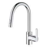 Mitigeur cuisine Grohe chromé, robinet moderne avec douchette extractible