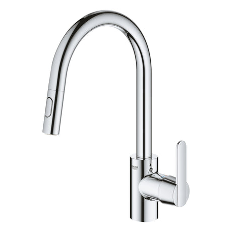 Mitigeur cuisine Grohe chromé, robinet moderne avec douchette extractible