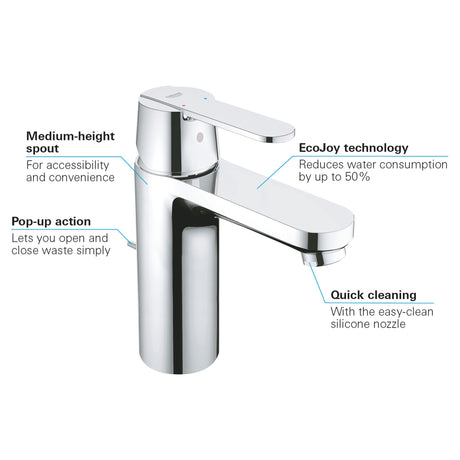 Mitigeur Grohe, robinet de lavabo, finition chromée, design moderne