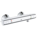 Mitigeur thermostatique de douche Grohe chromé, robinet de salle de bain mural élégant.