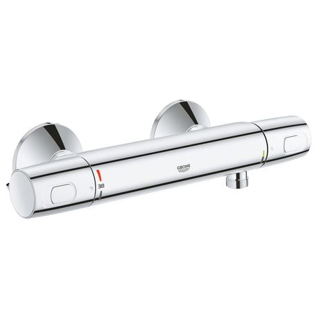 Mitigeur thermostatique de douche Grohe chromé, robinet de salle de bain mural élégant.