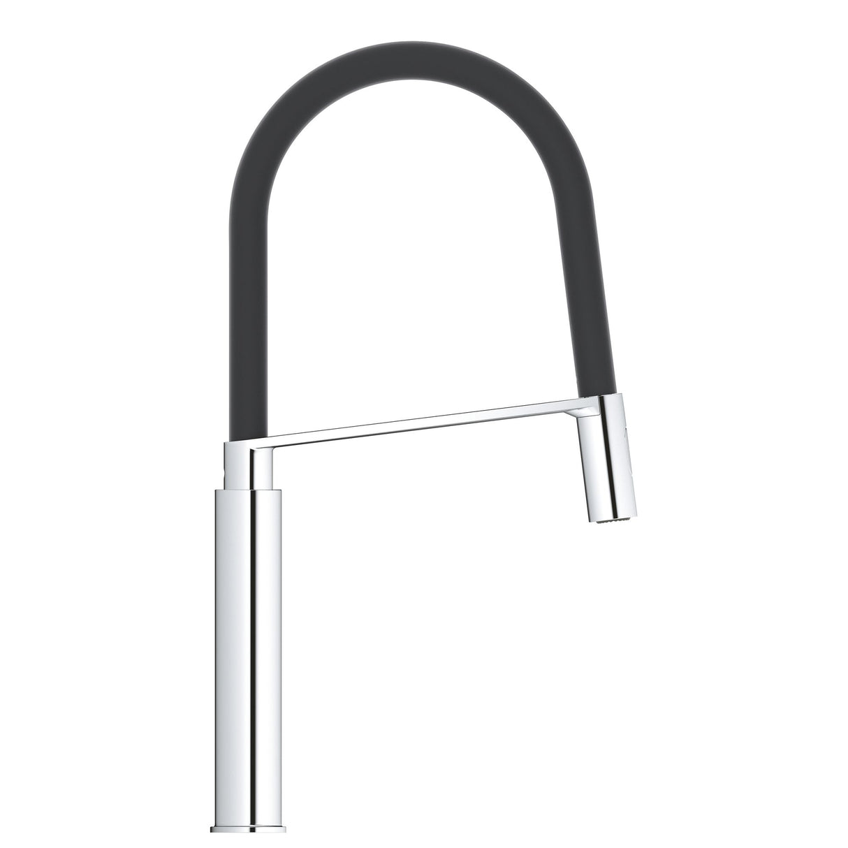 Robinet de cuisine Grohe, mitigeur noir et chrome, design moderne.