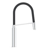 Robinet de cuisine Grohe, mitigeur noir et chrome, design moderne.