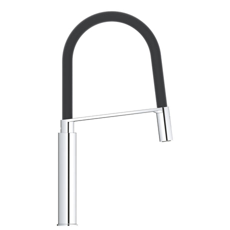Robinet de cuisine Grohe, mitigeur noir et chrome, design moderne.
