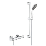 Colonne de douche Grohe, robinetterie et pommeau, finition chromée argentée