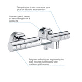 Mitigeur thermostatique Grohe, type robinet de bain-douche, couleur chrome brillant.