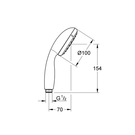 Douchette Grohe, main, chromée, schéma dimensions, ronde, 100 mm diamètre