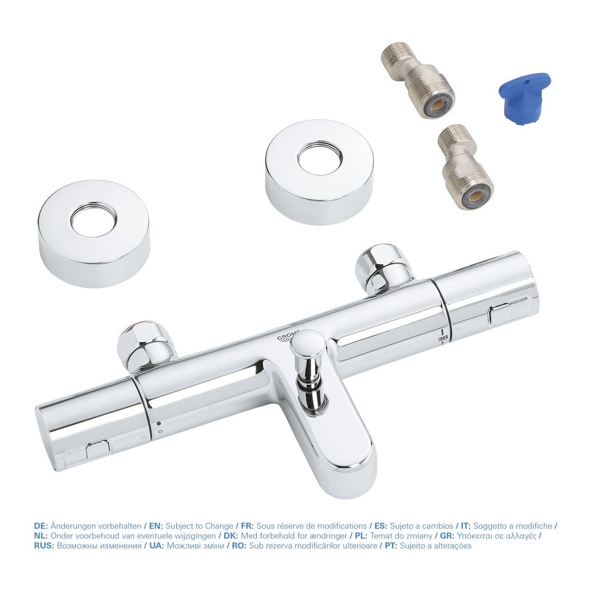 Mitigeur de baignoire chromé Grohe avec accessoires, robinet design moderne, couleur argentée