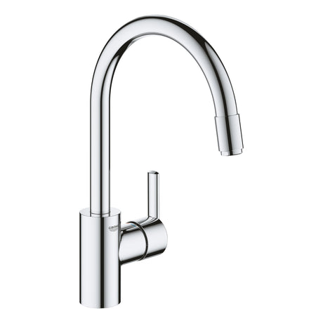 Mitigeur de cuisine Grohe chromé, robinet moderne couleur argenté brillant