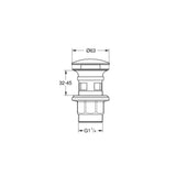 Bonde clic-clac chromée, marque Grohe, schéma technique avec dimensions, accessoire plomberie.