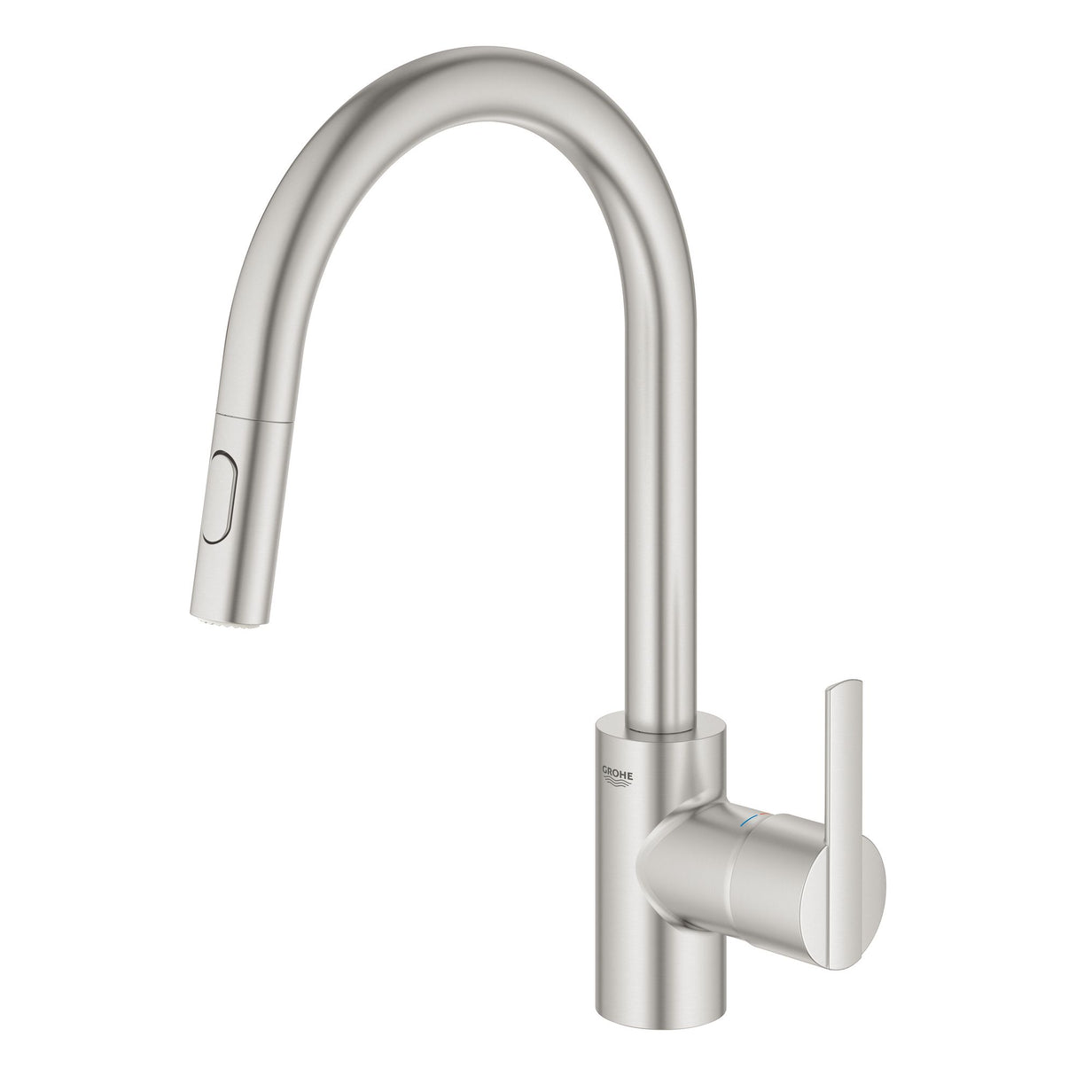 Mitigeur de cuisine Grohe, finition inox, robinet moderne avec douchette extractible