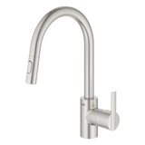 Mitigeur de cuisine Grohe, finition inox, robinet moderne avec douchette extractible