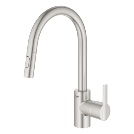 Mitigeur de cuisine Grohe, finition inox, robinet moderne avec douchette extractible