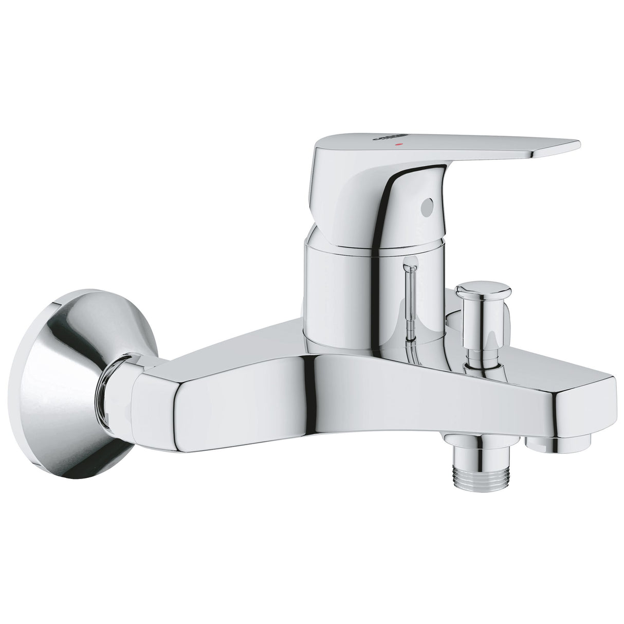 Mitigeur baignoire douche Grohe chromé, robinet mural design moderne, couleur argentée