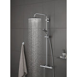 Colonne de douche Grohe chromée avec douchette, robinet thermostatique, couleur argentée