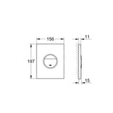 Plaque de commande Grohe, rectangle, couleur chrome, avec dimensions indiquées.