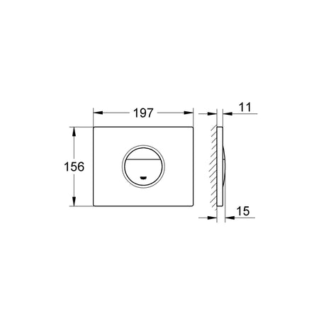 Plaque de commande Grohe, rectangle, couleur chrome, dimensions 197x156 mm