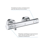 Mitigeur thermostatique Grohe, robinet mural, couleur chrome, design moderne