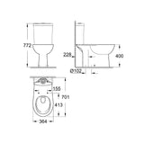 WC Grohe blanc, schéma technique avec dimensions précises du modèle sanitaire.