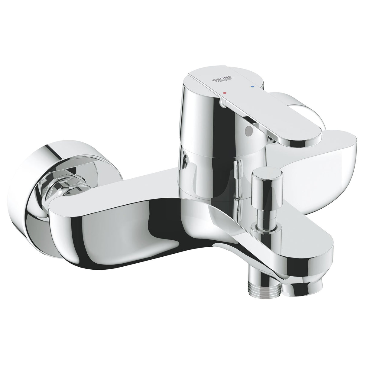 Mitigeur baignoire chromé Grohe, robinet de salle de bain, couleur argentée brillante