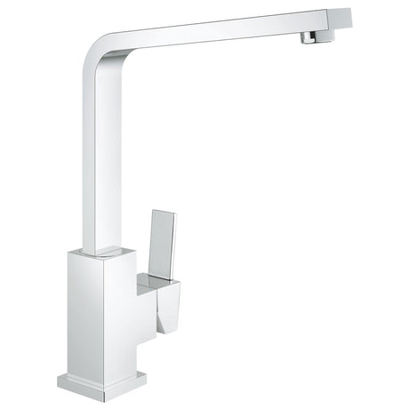 Mitigeur de cuisine Grohe chromé, design moderne, bec carré, couleur argentée