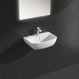 Lavabo mural blanc Grohe, céramique, design moderne, robinet chrome