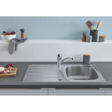 Évier de cuisine Grohe en inox, type évier encastrable, couleur argent.