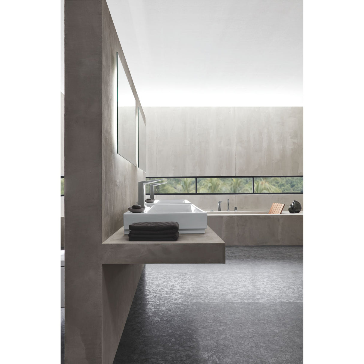 Meuble vasque blanc Marque Catalano, salle de bain moderne, couleur gris béton.