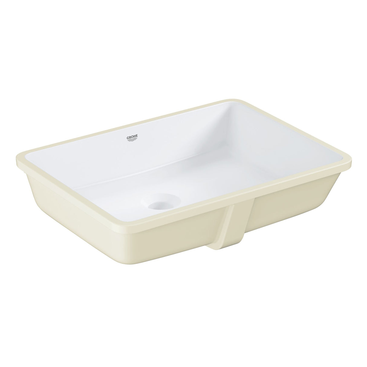Vasque Grohe rectangulaire en céramique blanche et beige, lavabo salle de bain.