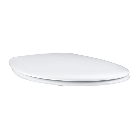Abattant WC blanc Grohe, siège de toilette en plastique, forme ovale, salle de bain.
