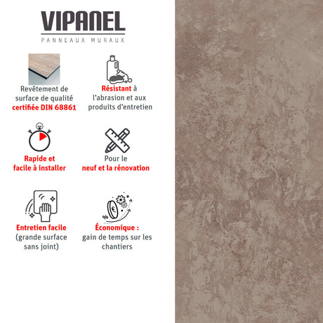 Panneau mural VIPANEL, effet pierre, couleur marron, revêtement mural décoratif.