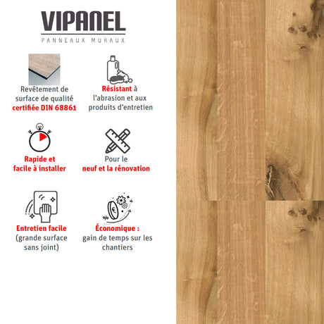 Panneau mural VIPANEL, aspect bois, couleur chêne clair.
