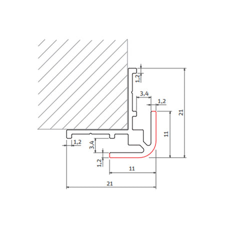 Profilé aluminium Schlüter, type d'angle, couleur argent, schéma technique avec mesures.