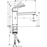 Robinet mitigeur Grohe, schéma technique, couleur chromée, dimensions détaillées.