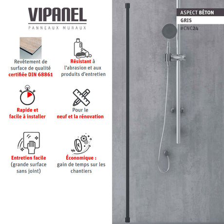 Panneau mural VIPANEL aspect béton gris, produit type panneau mural, couleur grise.