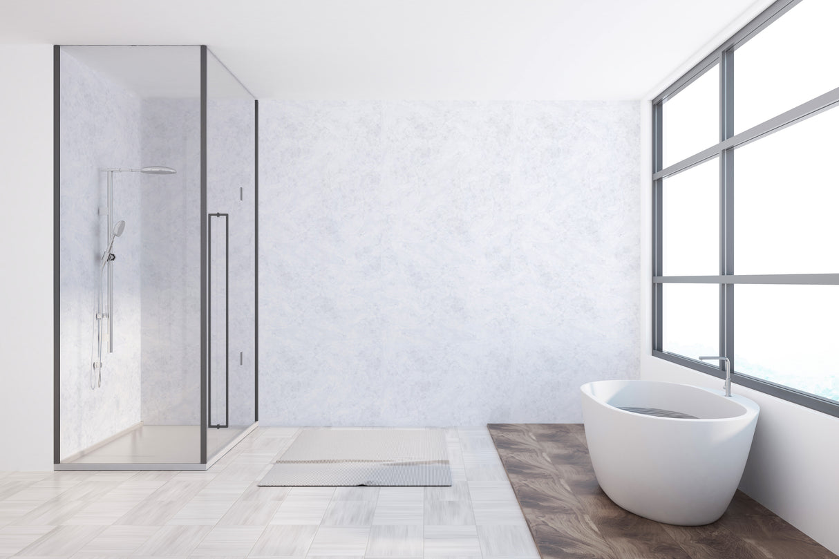Panneau mural VIPANEL, type panneau de douche, couleur marbre blanc mat perle