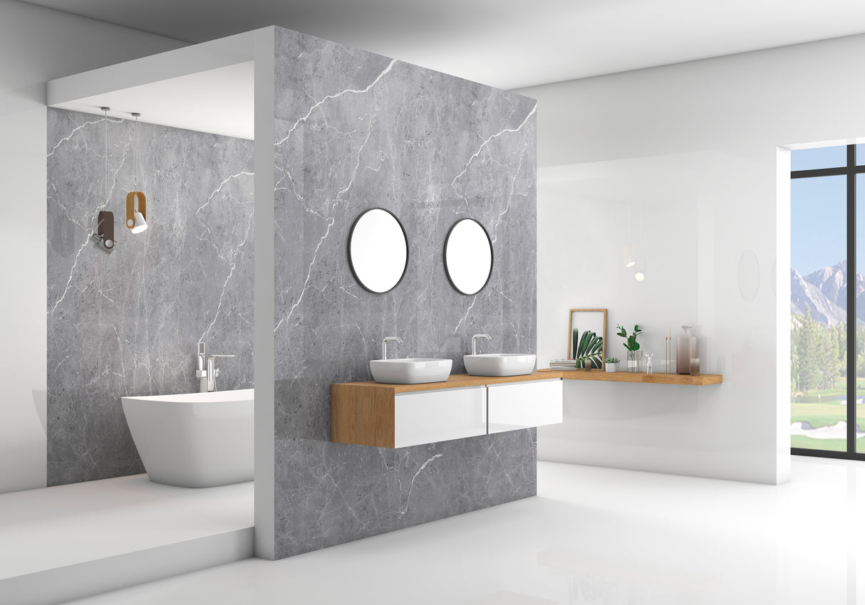 Panneau mural salle de bain Vipanel, couleur Aragon anthracite, finition brillante.