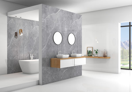 Panneau mural salle de bain Vipanel, couleur Aragon anthracite, finition brillante.