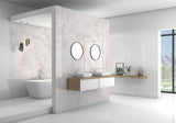Panneau mural salle de bain Vipanel, type brillant, couleur marbre blanc rose.