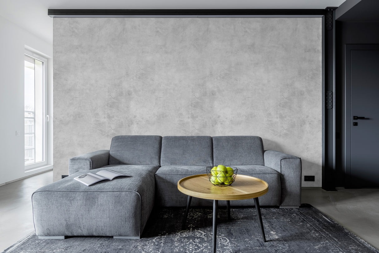 Salon moderne avec panneau mural Vipanel, type marbre classico, couleur mat perle.