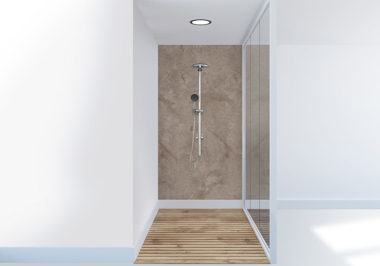 Douche niche VIPANEL, panneau mural couleur Marbre Emperador, aspect velours.