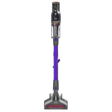 Aspirateur balai sans fil Black+Decker, violet et gris, vue de face sur fond blanc