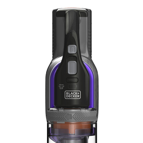 Aspirateur sans fil BLACK+DECKER, type balai, couleur noir et violet, vue de face