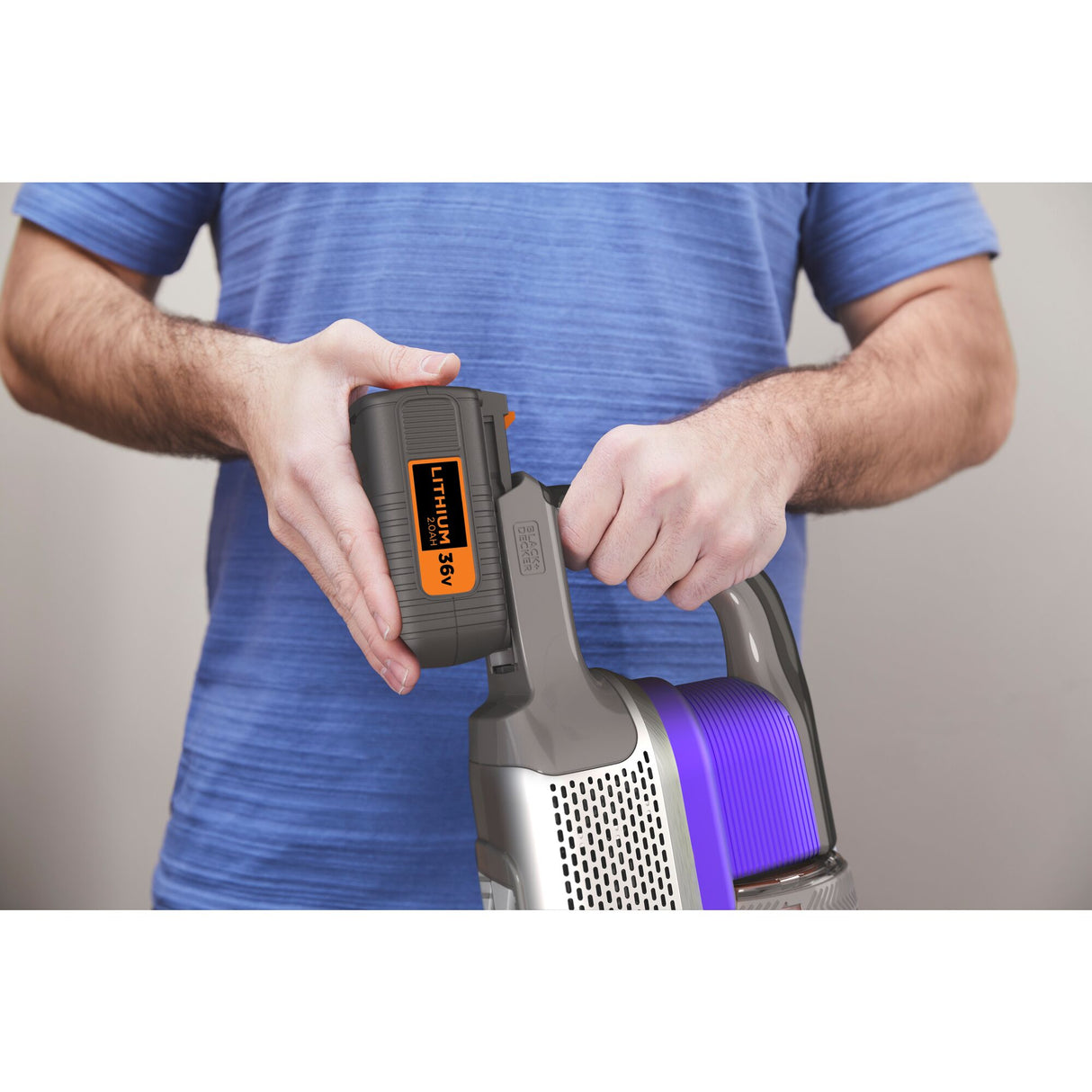 Aspirateur sans fil Black+Decker, gris et violet, batterie lithium 36V